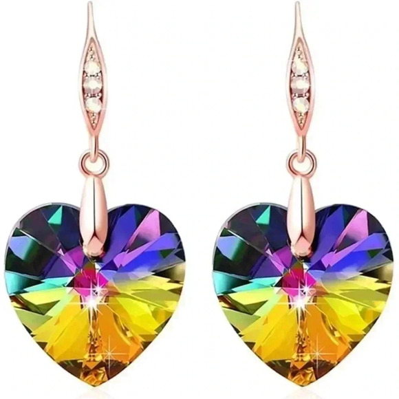 Jewelry - Rose Gold Diamond Studded Rainbow Aurora Drop Earrings
